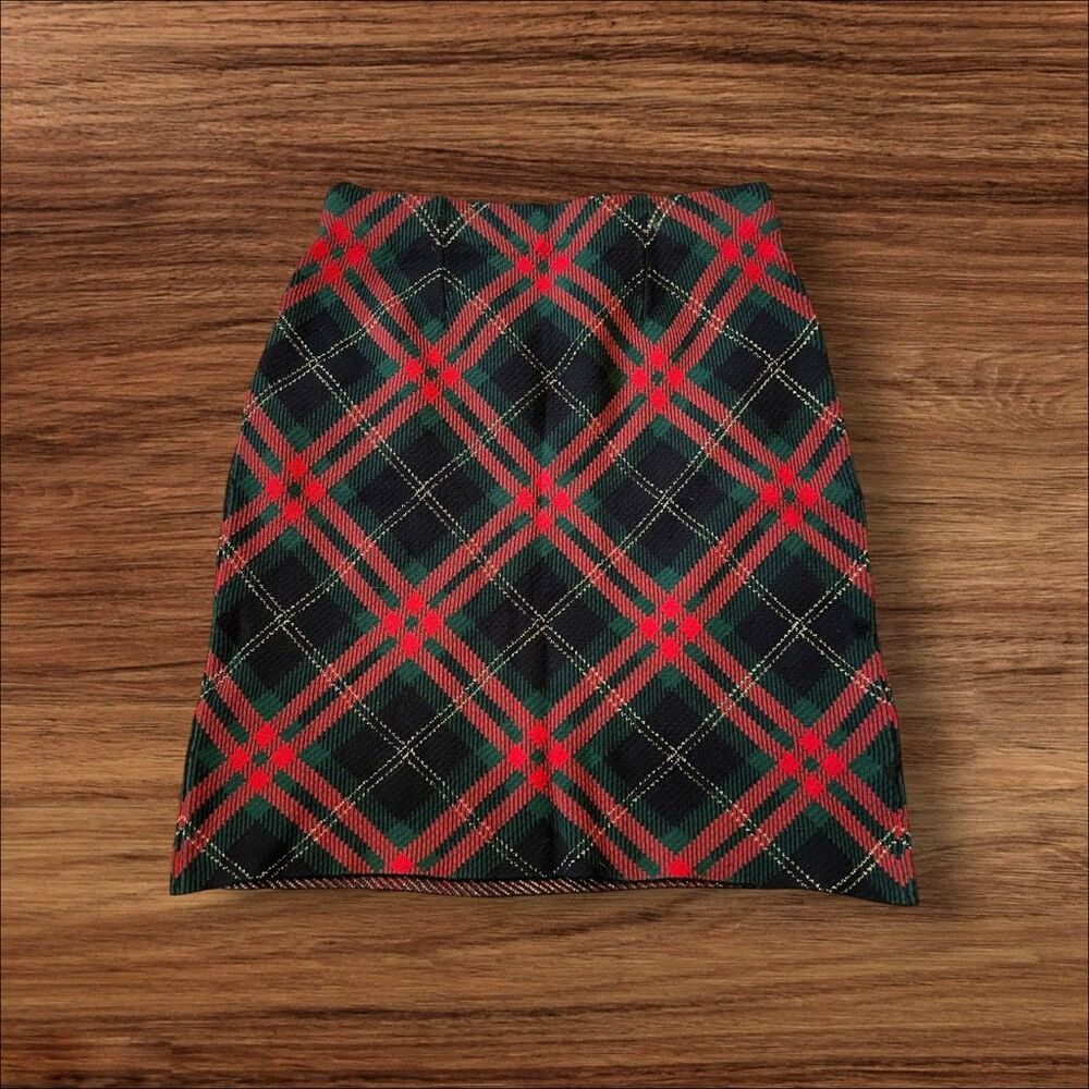 J. McLaughlin Tartan Plaid Wool Blend Pencil Skirt Metallic Holiday Small